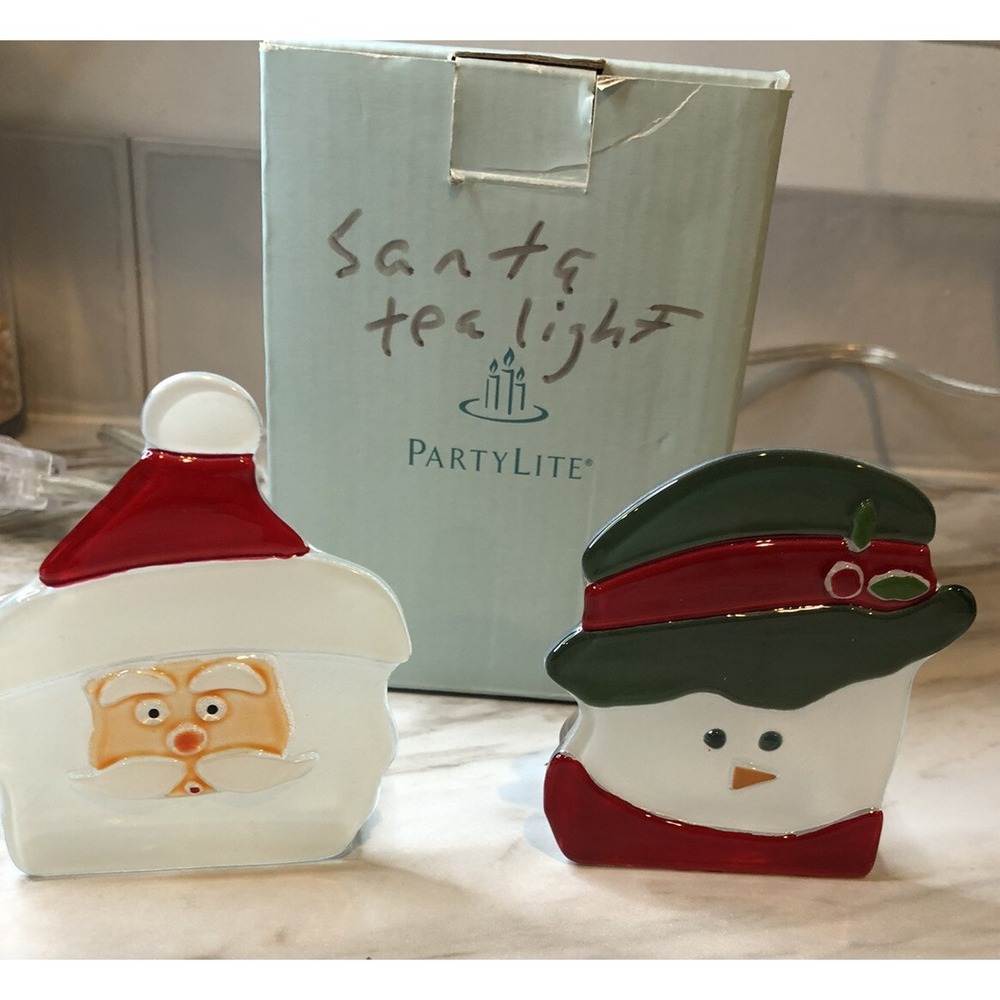 Partylite Christmas Votive Candle Holder Tea Light Set Santa & Snowman P9466‎